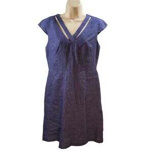 Donna Morgan Navy Blue Linen Sleeveless V-Neck Career Cocktail Party Dress